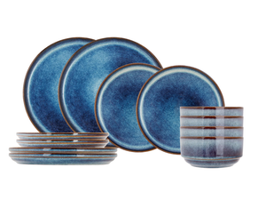 Cosy & Trendy Serviesset Jade Indigo 12-delig / 4 personen - 4 dinerborden, 4 ontbijtborden en 4 kommen