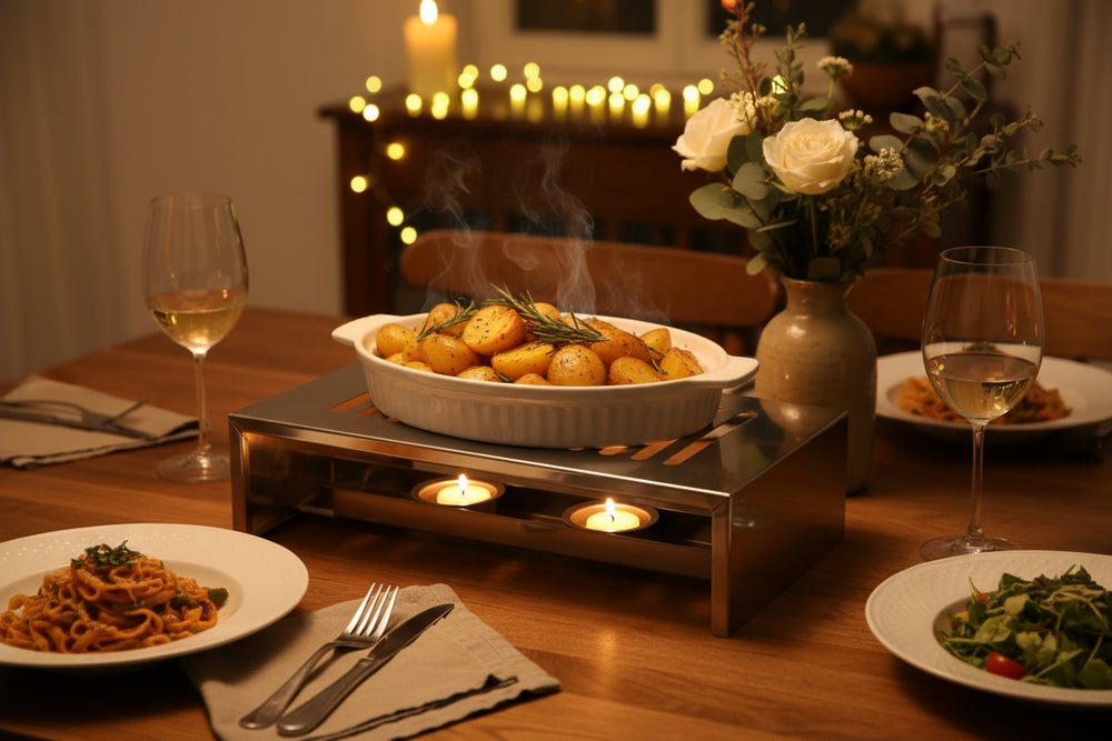 Cosy & Trendy Warmhoudplaat - Bordenwarmer met 2 theelichthouders - RVS - 26.4 x 14.9 x 7 cm