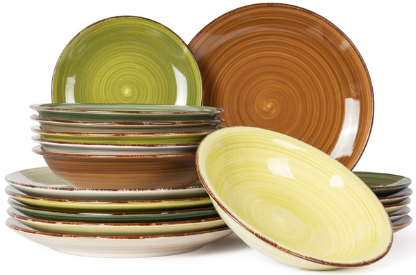 Set de vajilla Studio Tavola Deep Forest 18 piezas / 6 personas - 6 platos llanos, 6 platos hondos y 6 platos para desayuno