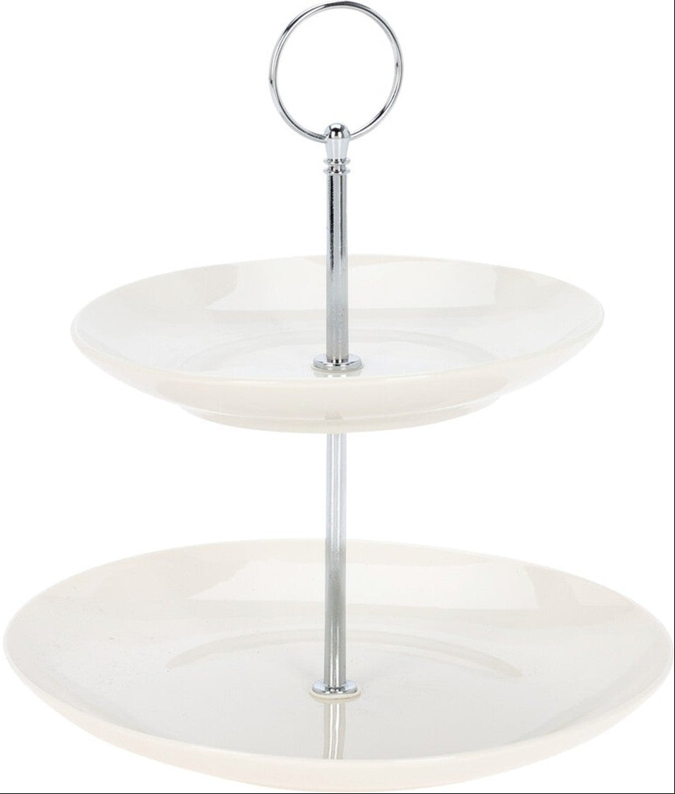 Cookinglife Etagère Porselein 2-laags ø 17 & 21 cm - Serveertoren voor Hapjes en Desserts
