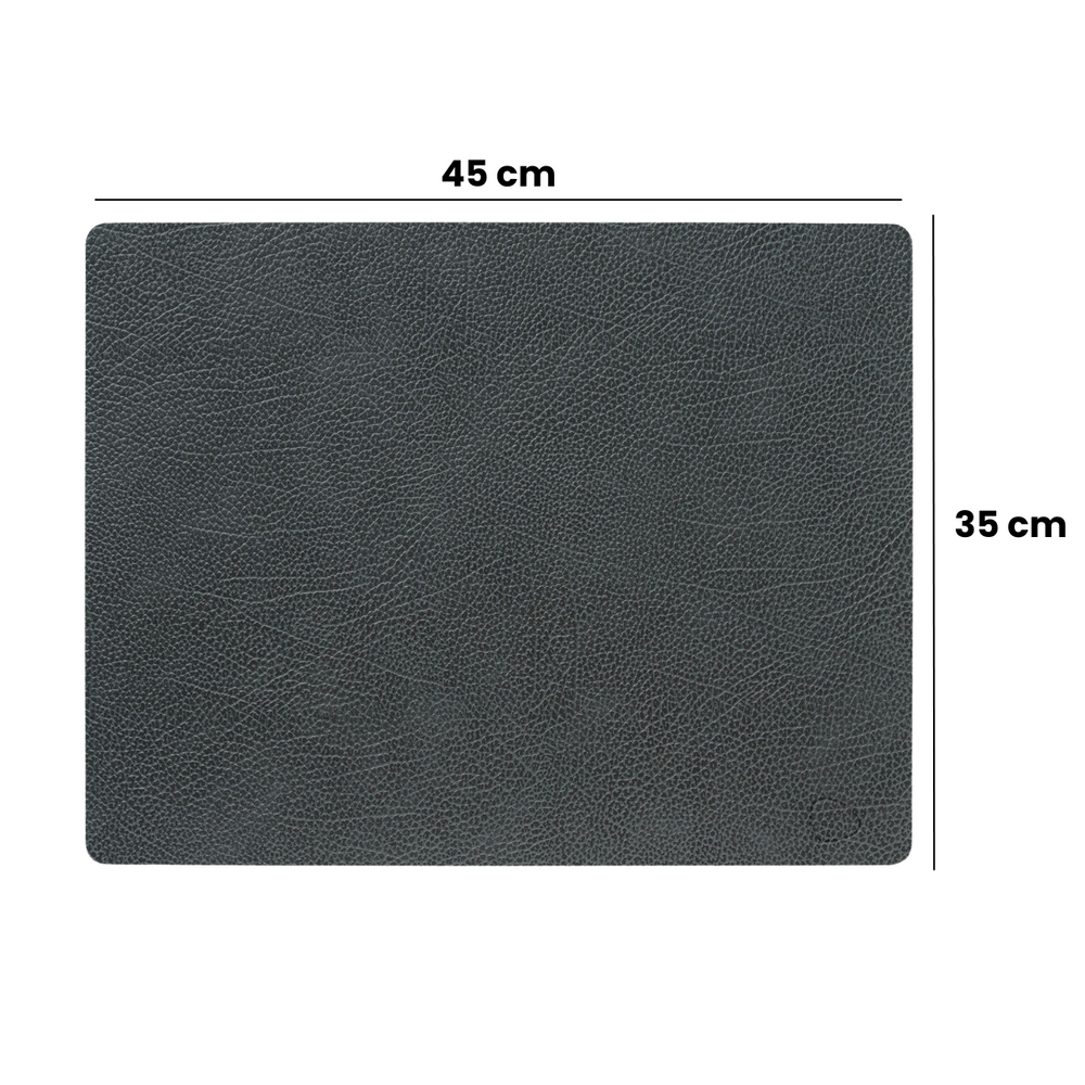 LIND DNA Placemats Hippo - Leer - Anthracite Grey - 45 x 35 cm - 2 Stuks