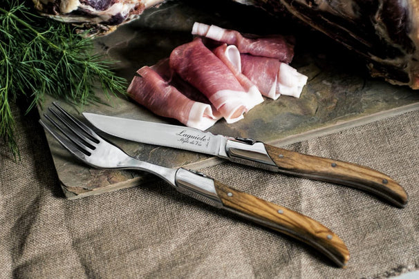 Tenedores para steak Laguiole Style de Vie Luxury Line Madera de olivo - 6 piezas