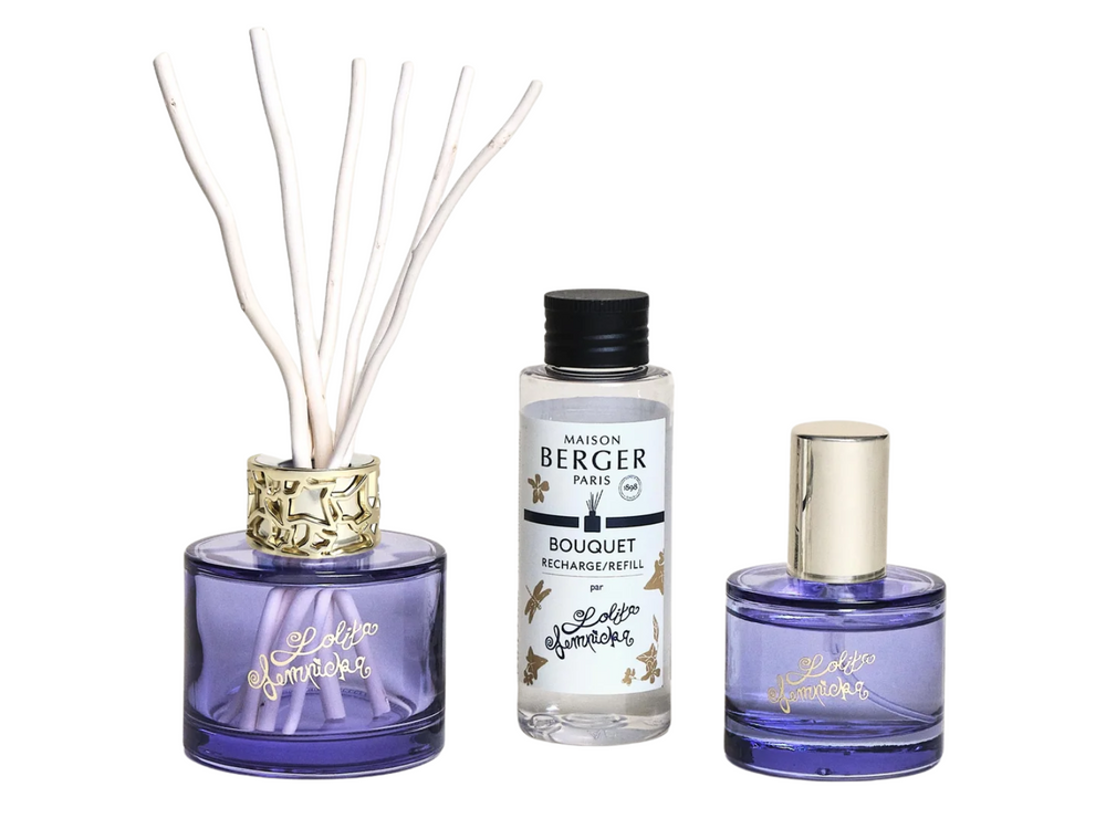 Set de regalo dúo Maison Berger Lolita Lempicka - Varitas aromáticas 80 ml y spray ambiental 50 ml - Púrpura