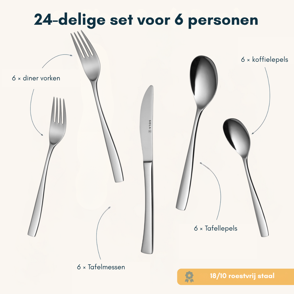 Sola Bestekset Lotus - 18/10 RVS  - 24 delig / 6 personen