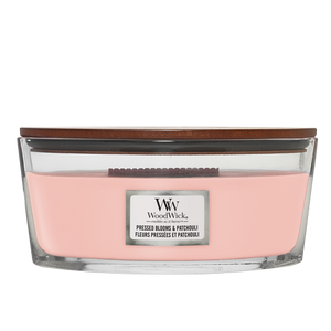WoodWick Geurkaars Ellipse Pressed Blooms & Patchouli - 9 cm / 19 cm - Geurkaars in Glas - Houten Lont