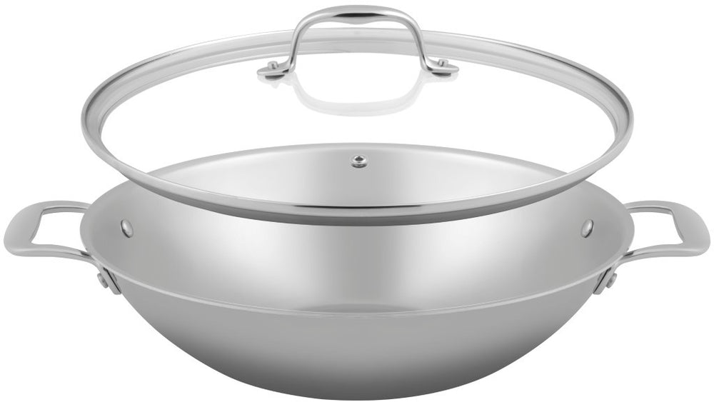 Wok Sola con tapa Green Cooking Triply Acero inoxidable ø 32 cm - apto para todas las fuentes de calor - sin revestimiento antiadherente