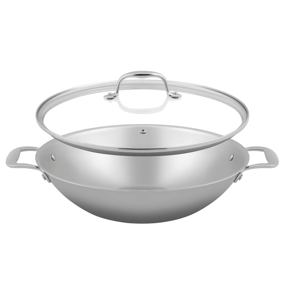 Wok Sola con tapa Green Cooking Triply Acero inoxidable ø 32 cm - apto para todas las fuentes de calor - sin revestimiento antiadherente