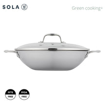 Wok Sola con tapa Green Cooking Triply Acero inoxidable ø 32 cm - apto para todas las fuentes de calor - sin revestimiento antiadherente