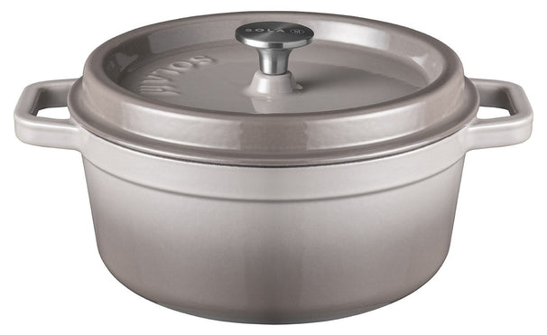 Sola Braadpan met deksel Gietijzer - Grijs - ø 24 cm / 3.2 Liter - geëmailleerde anti-aanbaklaag