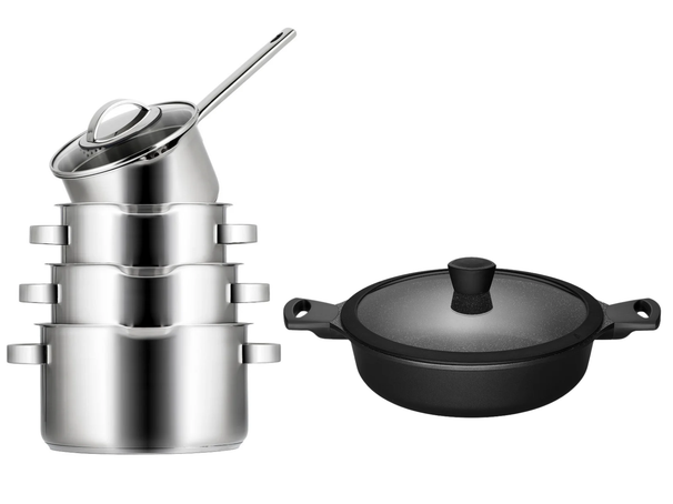 Sola Pannenset Pearl 5-Delig RVS - Downdraft geschikt & Sola Hapjespan Fair ø 28 cm - geschikt voor alle warmtebronnen
