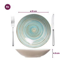 Cosy & Trendy Serviesset Turbolino - Blauw 24-delig / 6 personen - 6 dinerborden, 6 diepe borden, 6 ontbijtborden en 6 mokken