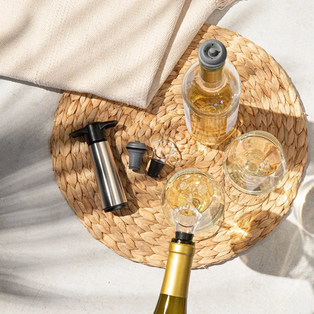 Bomba para vino con 2 tapones Vacu Vin - Conservador de vino de acero inoxidable - Plateado