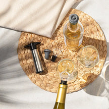 Bomba para vino con 2 tapones Vacu Vin - Conservador de vino de acero inoxidable - Plateado