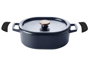 Alva Braadpan met deksel - Dutch Oven Ovaal Nori 31 x 21 cm + Gratis Leren Handvaten - geëmailleerde anti-aanbaklaag