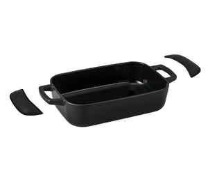 Alva Ovenschaal / Braadslede Gietijzer Nori + Gratis Leren Handvaten - 30 x 21 x 8.2 cm - geëmailleerde anti-aanbaklaag