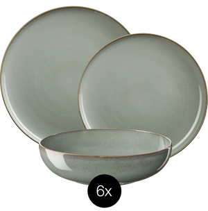 ASA Selection Serviesset Saisons - Eucalyptus 18 delig / 6 personen - 6 dinerborden, 6 kommen en 6 ontbijtborden
