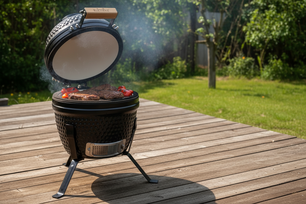 Bighorn Barbecue Kamado Keramiek Mat Zwart - 13 Inch - Houtskool BBQ - Incl. Pizzasteen - 27 cm