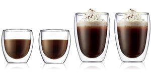 Bodum Dubbelwandige espressoglazen & koffieglazen set Pavina - gepatenteerd ventiel - 2x 80 ml & 2x 350 ml - 4 stuks