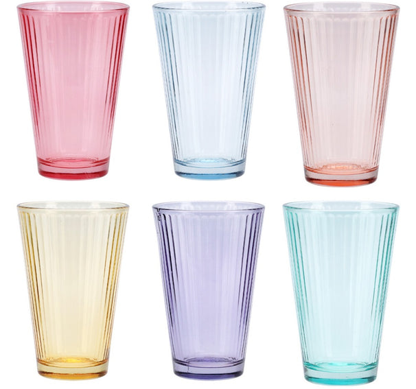 Cookinglife Water Glasses 300 ml Glass - Set of 6 Colorful Drinking Glasses