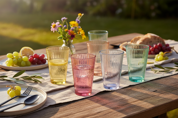 Cookinglife Water Glasses 300 ml Glass - Set of 6 Colorful Drinking Glasses
