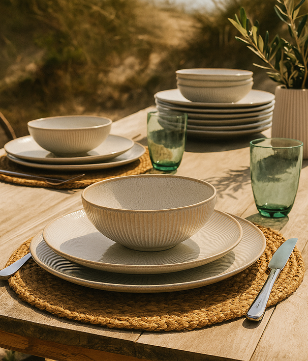 Cookinglife Ontbijtborden / Dessertborden Coastal Lines Ocean Beige ø 21 cm - 6 Stuks