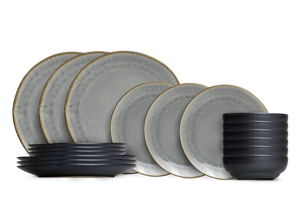 Cookinglife Serviesset Nola Warm Grey 18-delig / 6 personen - 6 dinerborden, 6 ontbijtborden en 6 kommen