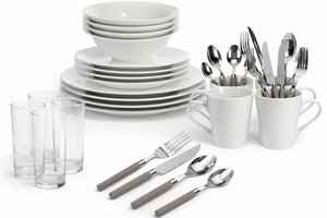 Cookinglife Serviesset Porselein Wit 36-delig / 4 personen - 4 dinerborden, 4 ontbijtborden, 4 kommen, 4 mokken, 4 waterglazen en 4 besteksetjes
