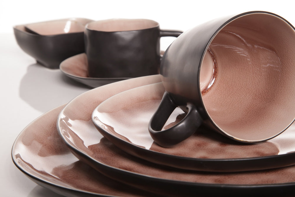 Cosy & Trendy Serviesset Organic Laguna Old Rose 12-delig / 4 personen - 4 dinerborden, 4 ontbijtborden en 4 schalen