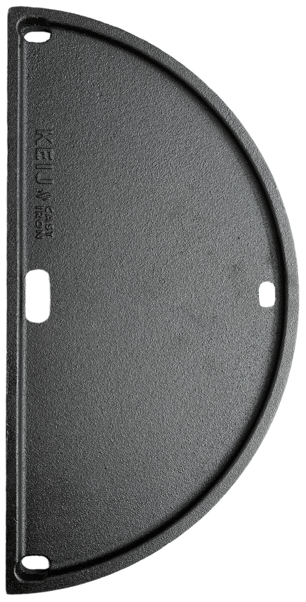 Keij Kamado Plancha media luna / Plancha Compacta - Hierro fundido esmaltado - doble cara - 33 cm - para Kamados de 15 pulgadas - Universal