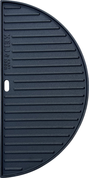 Keij Kamado Plancha Media Luna / Plancha Large - Hierro Fundido Esmaltado - Doble Cara - 46.5 cm - para Kamados de 21 pulgadas - Universal