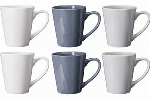 Cookinglife Mokken Siaki - Wit / Blauw / Grijs 350 ml - Porselein - 6 stuks