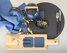 Onderzetters - Vegan leer - Grijs / Blauw - dubbelzijdig - 10 x 10 cm - 6 stuks - Cookinglife