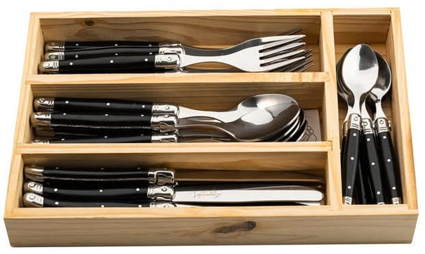Laguiole Style de Vie Bestekset & Bestekbak - Premium Line - Zwart - 24 delig / 6 personen